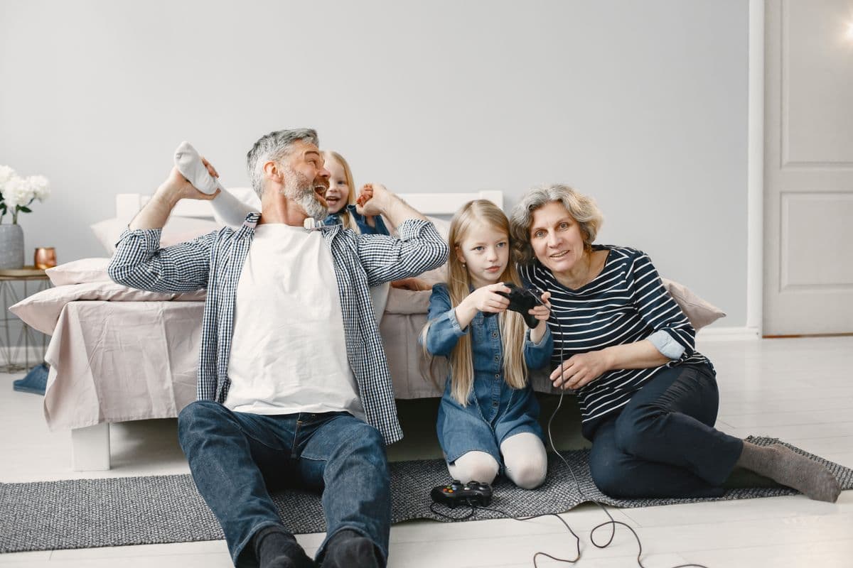 A family playing video games together